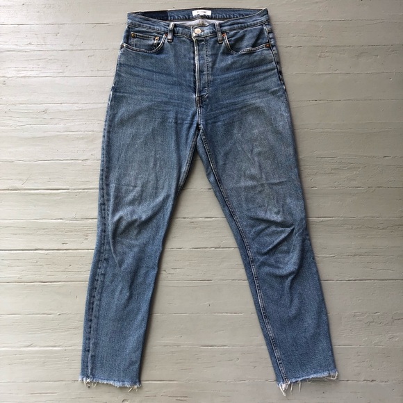 Re/Done High Rise Straight Jeans Size 30 Hidden Button Fly Raw Hems FLAWS - Picture 1 of 16